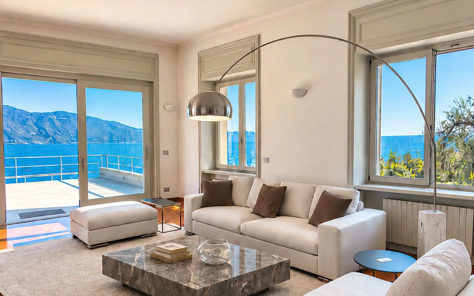Lakeside villa living room furnished on rental